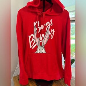 VTG Looney Tunes Bugs Bunny Hoodie L/XL Pullover Hooded Sweatshirt Cartoon